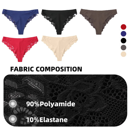 3PCS Women's Sexy Lingerie Panties Lace Plus Size Briefs Low Waist Underpants Intimates Seamless Briefs Silk Panty Women Tangas.