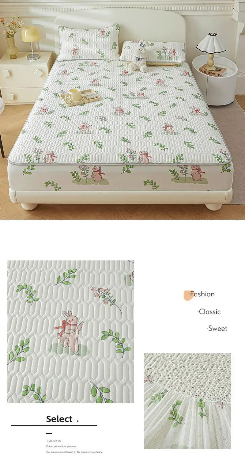 Cartoon Cute Pattern Cooling Fitted Sheet Single Natural latex fabric Soft cushion for Bedding Slow rebound Non-Slip Mattress.