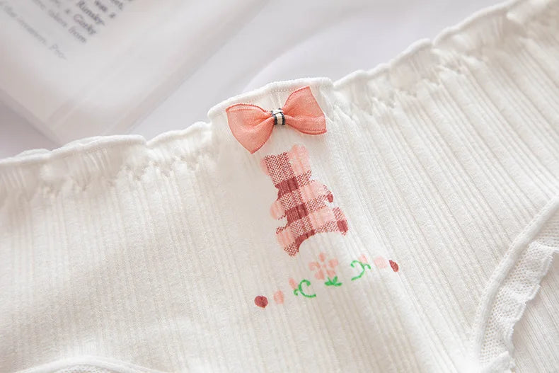 5Pcs/set Pure Cotton Sweet Bow Lace Women Panties Mid-Waist Girls Briefs Floral Underpants Soft Shorts Sexy Female Lingeries.