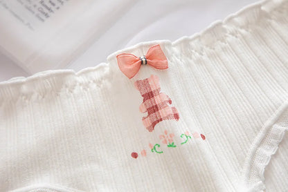 5Pcs/set Pure Cotton Sweet Bow Lace Women Panties Mid-Waist Girls Briefs Floral Underpants Soft Shorts Sexy Female Lingeries.