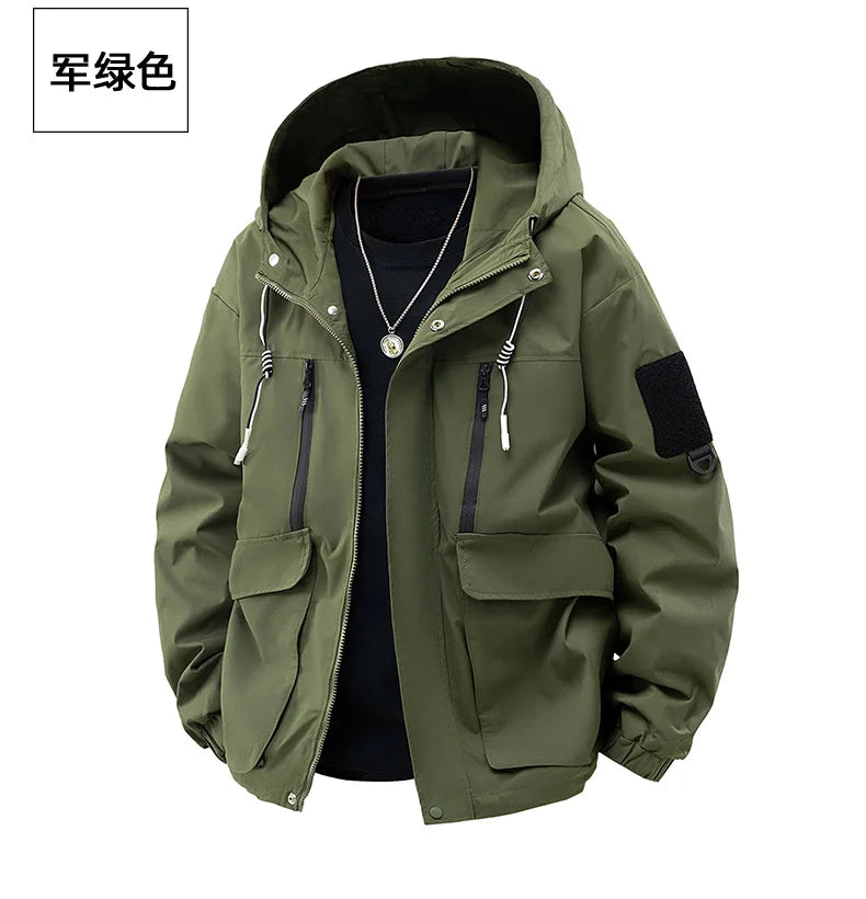 Jacket Mens Spring autumn New men jacket printing hooded Jackets casual coat Men's business coats Size M-4XL 5XL Hat detachable.