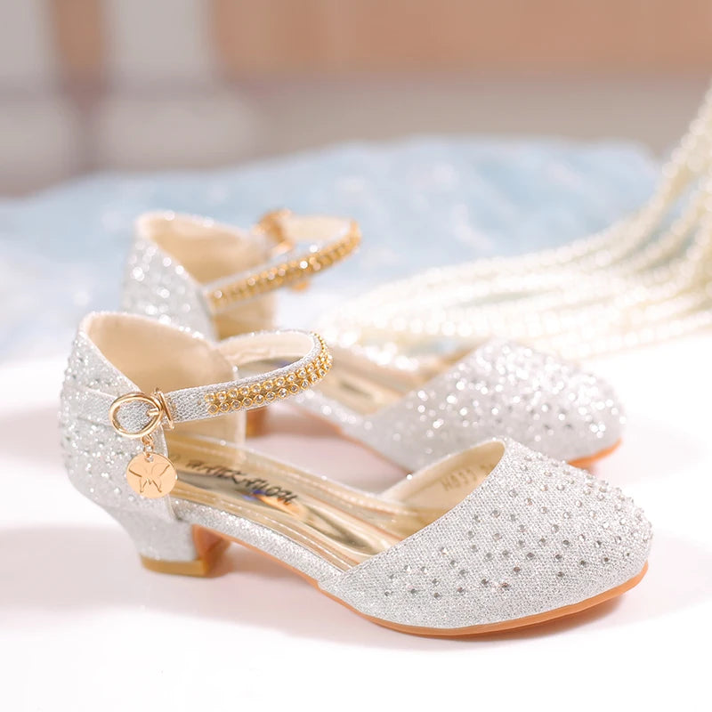 YUNICUS Spring Girls Rhinestone Shiny Princess Shoes Children'S Performance Crystal Shoes Little Girls low Heel Single Shoes.