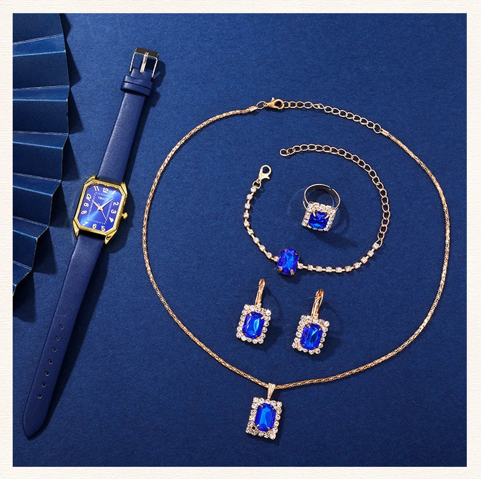 Luxury Fashion Square Women's Watches Brand Ladies Quartz Wristwatch Classic Simple Femme Blue Leather Band Relogio Feminino.