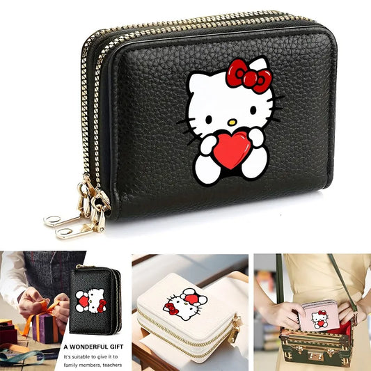Hello Kitty Kuromi Zipper Wallet with Multi-slots PU Leather Slim Card Holder for Women Cute Gift with Bill Pocket.