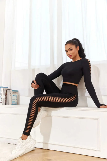 Hohe Taille, ausgehöhlte Yogahose, leichte, atmungsaktive Fitness-Sport-Leggings, Bauchkontrolle, Po-Lifting, Damenhose.