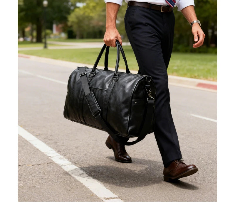 2025 Neue Herren-Anzugtasche aus Leder mit großem Fassungsvermögen, wasserdicht, für Wochenendaisen, Business, umwandelbare 2-in-1-Handgepäcktasche.