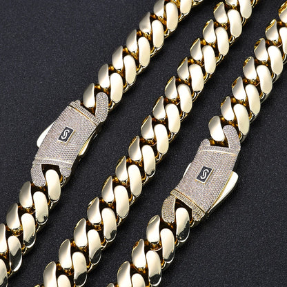 6/8/10/12/15/20mm Monaco Cuban Chain Necklace Hip Hop 14k Gold Plating Cuban Chain Bracelet Hip Hop Jewelry.