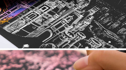4PCS Scratch Art Paper World Landmarks Animals Painting Toy with Stylus Stress Relief Drawing Kids Adult Gift Glow in Dark Craft.