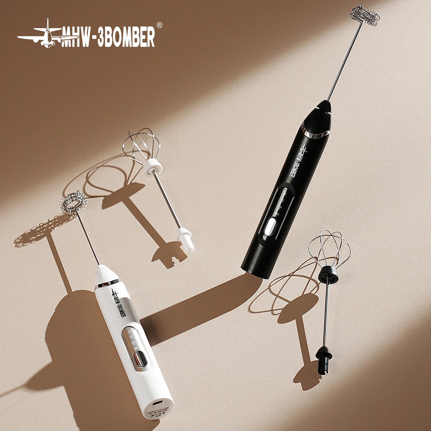 MHW-3BOMEBR Rechargeable Milk Frother Handheld Electric Foam Maker Stainless Steel Whisk Drink Mixer Foamer for Latte/Cappuccino.