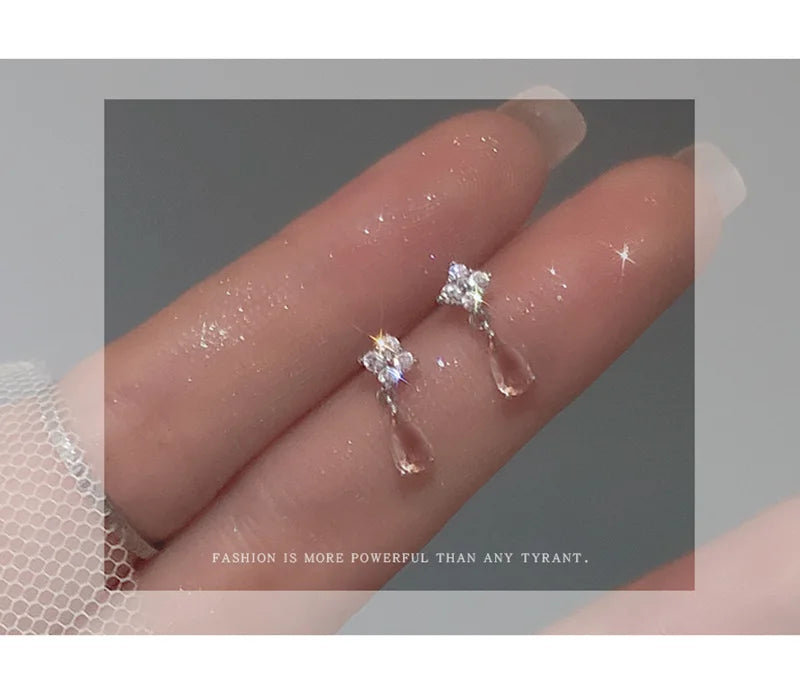 Korean Cute Ear Piercing Water Drop Earrings for Women Crystal Short Tassel Hypoallergenic Female Earrings Party Jewelry Brincos.