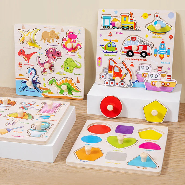 Montessori Baby Toys Wooden 3d Puzzle Cartoon Animal Intelligence Jigsaw Puzzle Early Learning Educational Toys for Children.