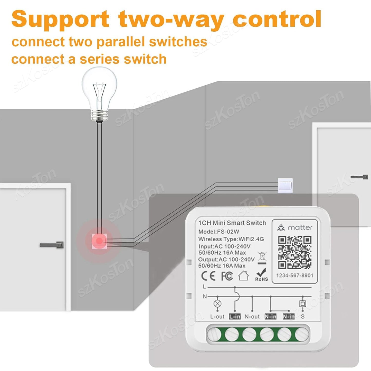 Matter WIFI Smart Switch 1-Kanal-Modul Automatisierungsrelais Smart Breaker Sprachsteuerung Homekit Siri Alexa Google Home.