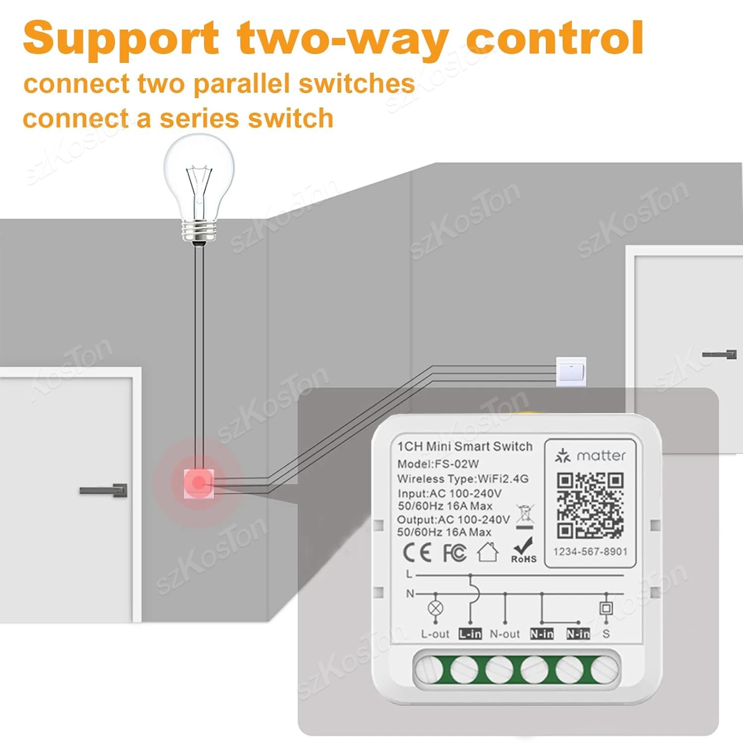 Matter WIFI Smart Switch 1-Kanal-Modul Automatisierungsrelais Smart Breaker Sprachsteuerung Homekit Siri Alexa Google Home.