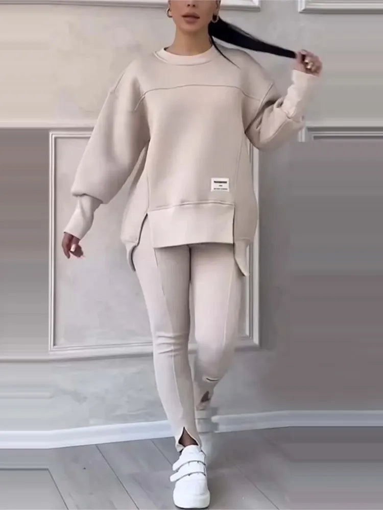 New Women's Fashion Casual Sweatshirt + Trousers Cover Autumn Winter O Neck Long-sleeved Hoodie Women's Suit Sports 2piece Set.