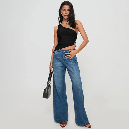 Cryptographic Summer Fashion One Shoulder Tops Slim Sexy Backless Basic Asymmetrical Women's Crop Top Tank Ruched Streetwear