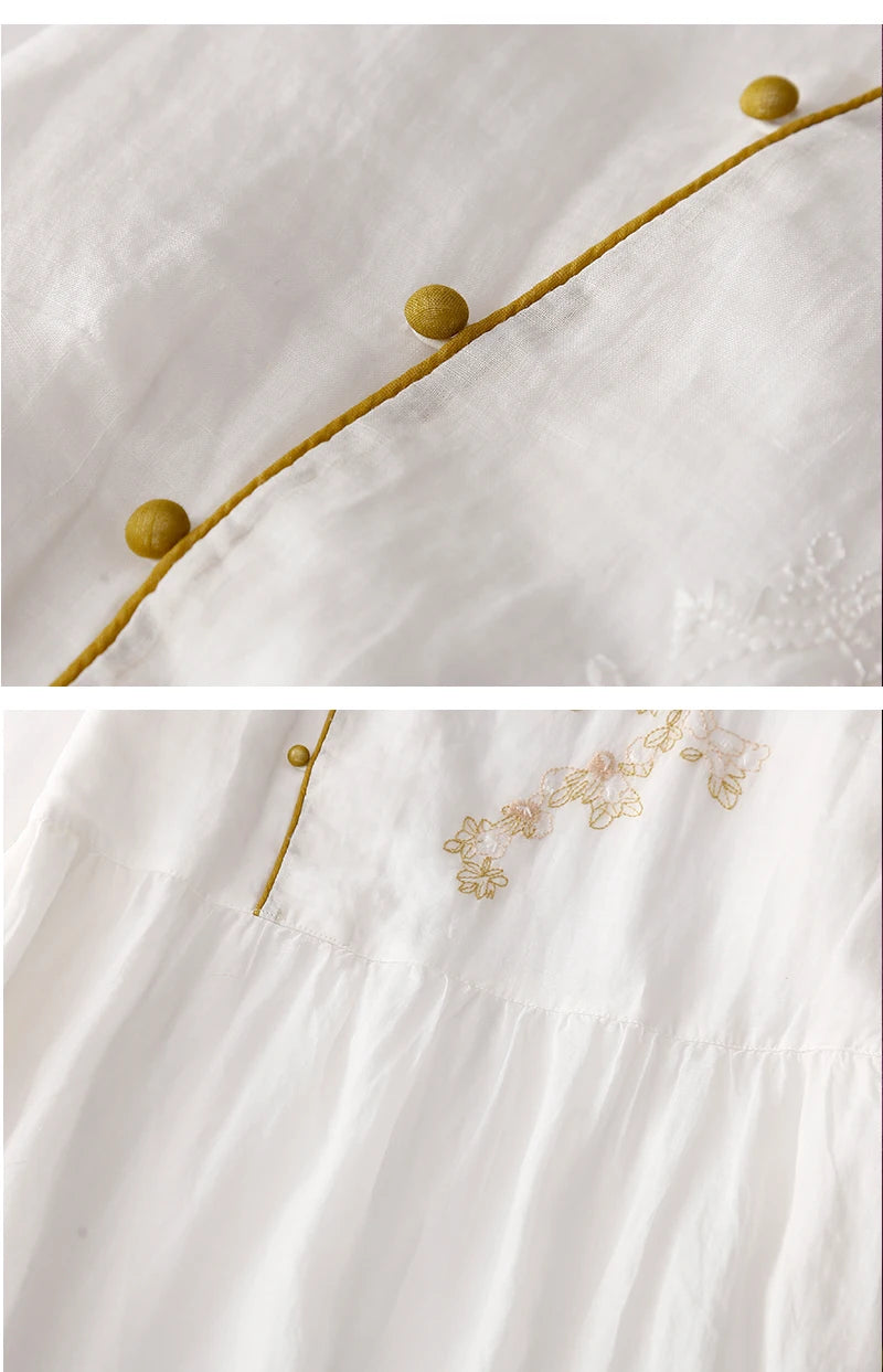 Vintage lange Damen kleider neue chinesische Stickerei koreanische Kleidung Sommer Kurzarm lose Freizeit kleid.