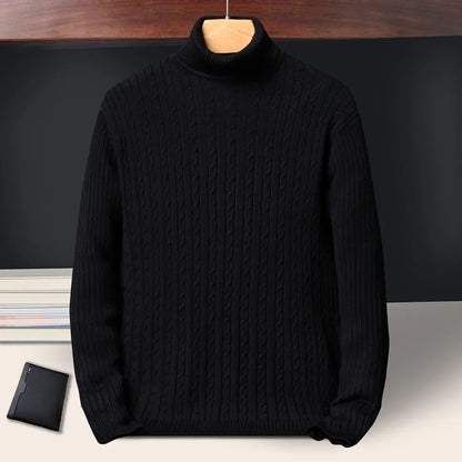 Autumn Winter New Men's Roll neck Sweaters Knitted Jacquard Pullover Warmth Long Sleeved Solid Color Classic Casual Clothing.