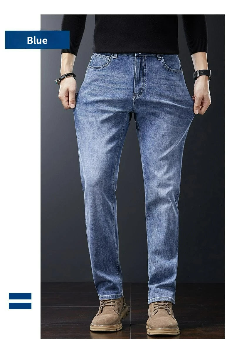 2025 Casual Jeans Young Men's Korean Style Business Straight Jeans Stretch Denim Pants Trousers Slim Fit Classic Cowboys Jeans.