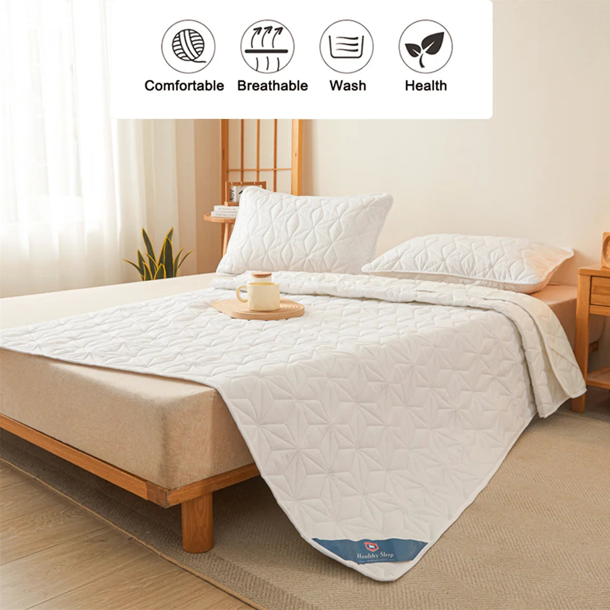 Waterproof Mattress Protector - Breathable Noiseless Mattress Cover Pad with 4 Elastic Corner Straps Fits up to 40 cm deep.
