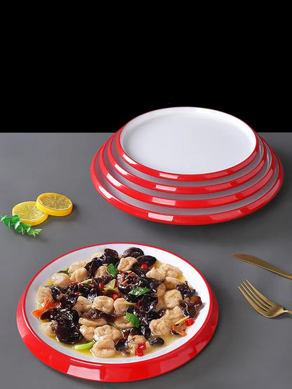 1Pc Commercial Melamine Tableware Household Plastic Dinner Plates Round Barbecue Salad Dishes Plate Kitchen Accessories.
