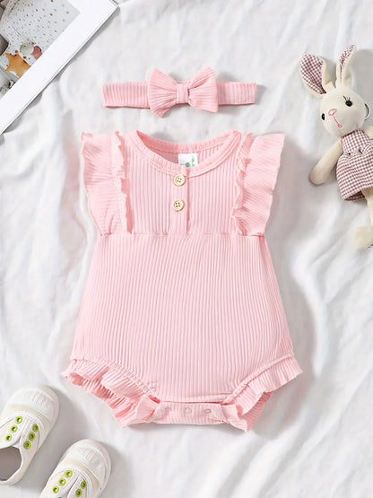 2-teiliger Sommer-Overall für Babys mit Rundhalsausschnitt, Schmetterlingsärmel-Design, süßer, süßer und lebhafter Overall im Prinzessinnen-Stil für Neugeborene.