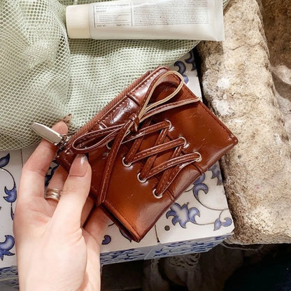 YK2 Strap Bow Women Wallets Short Wallets Card Holder Folding Zipper Coin Purse Girl PU Leather Coin Pouch Casual Clutch Bag.