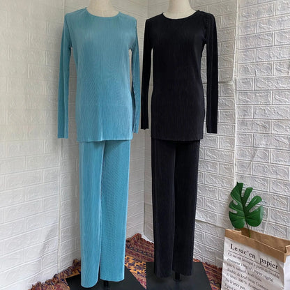 Women Casual Vintage Muslim Sets Ramadan Abaya Hijab Turkey Dubai Kaftan Prayer Dress Wide Leg Pants 2 PCS Sets Islamic Clothing.