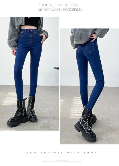 Spring and Summer Women's Casual Office Tight Solid Color Jeans Stretch Sexy Fashionable Classic Slim Fit Denim Pants Female.