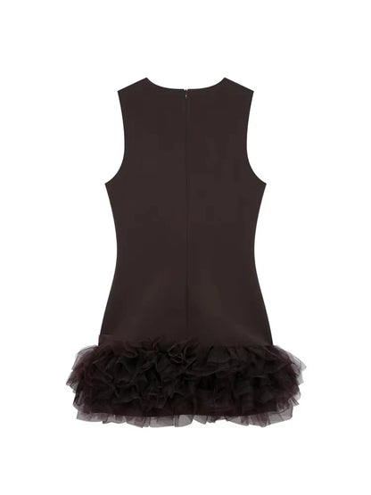 TRZA Wome Mode Mit Tüll Mini Kleid O Neck Ärmellose Zurück Zipper Weibliche Kleider Vestidos Mujer.