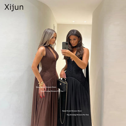 Xijun Moderne Chiffon-lange Abendkleider, Neckholder, ärmellos, A-Linie, Ballkleider, V-Ausschnitt, formelle Anlässe, Ballkleider, individuell gestaltet.