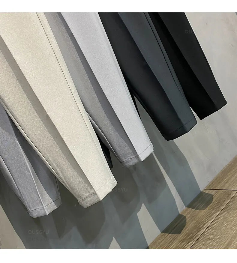 2025 Autumn Winter Men's Casual Pants Suit Pant Slim Fit Work Elastic Waist Jogging Business Trousers Male Black Plus Size 40 42.