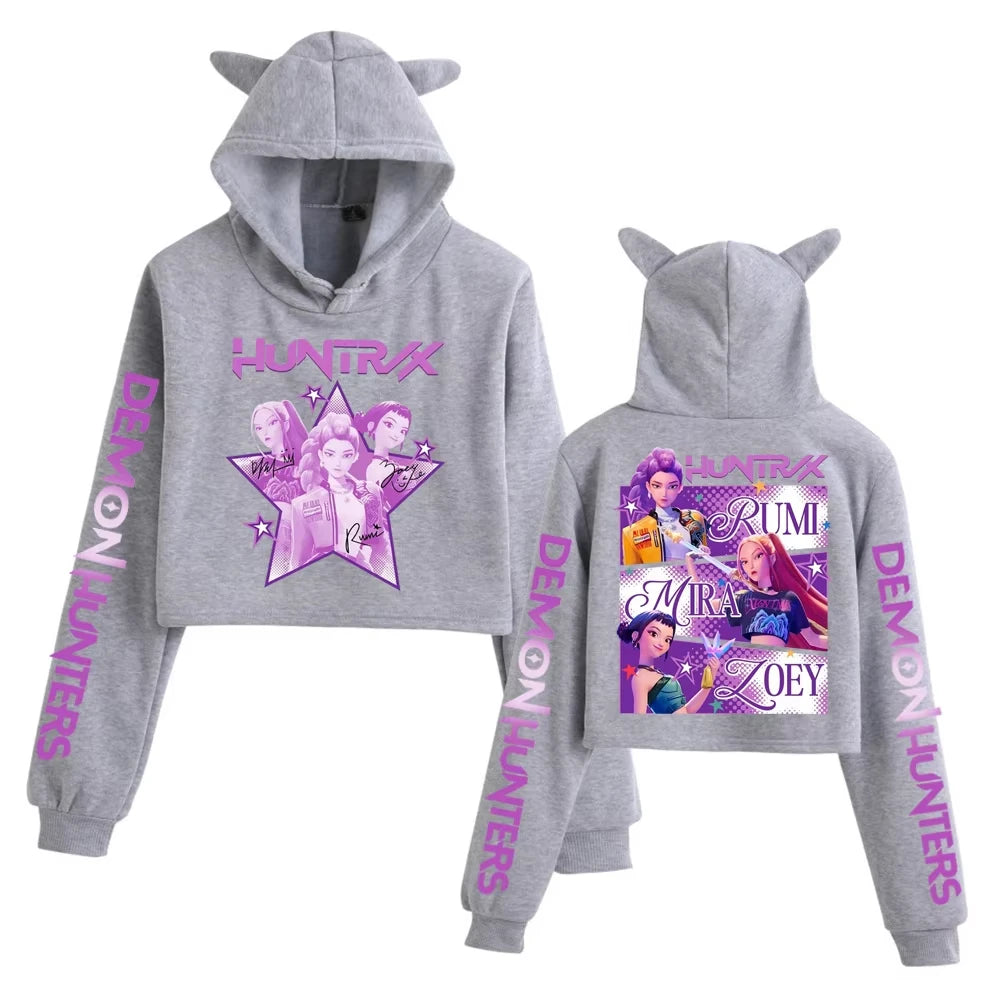 Kpop Demon Hunters Fanmerch Mira Rumi Zoey Huntrix 2025 New Hoodie Cat Ears Sweatshirt Long Sleeve Girls Women Fashion Cute tops.