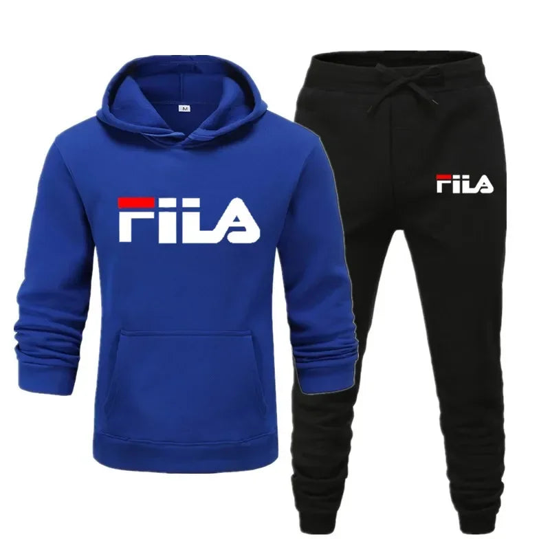 A new men's Spring and Autumn 2025 pullover hoodie + sweatpants two-piece fitness, fashion and casual jogging set.