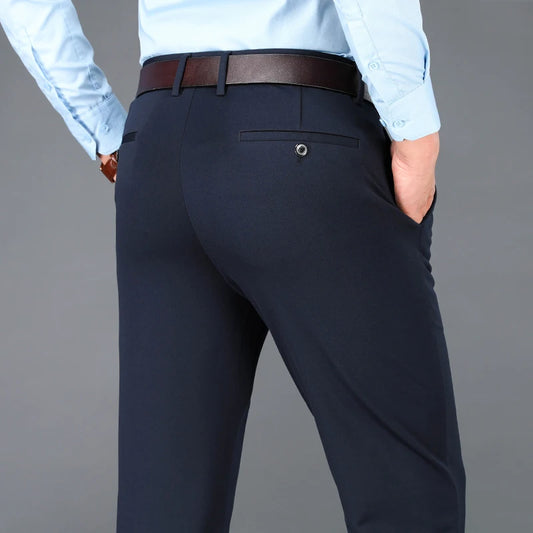 Men's Business Casual Pants Spring Summer Elastic Trousers Office Suit Pants Quick Dry Formal Pants Breathable Comfortable.
