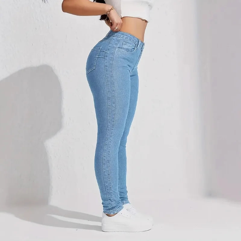 Exclusive Supply for Amazon Independent Station European and American Women's Clothing New Tight Elastic Pants Jeans  High Waist.