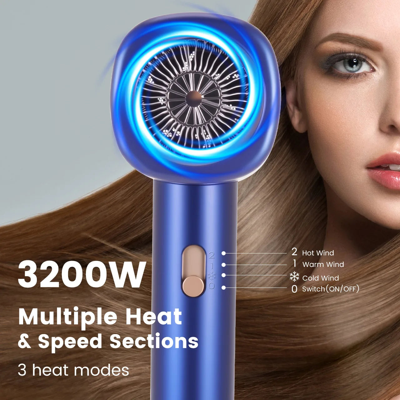 Hatteker 3200W Portable Hair Dryer 3 Temperature Settings Home Use Hotel Salon Professional Electric Blow Dryer for Travel