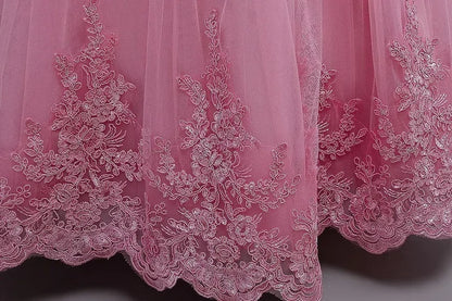 Gesticktes Mesh-Hochzeitskleid, Blumenmädchen-Performance-Mädchenkleid, 4–12 Jahre altes Mädchen-Prinzessinnenkleid mit großer Schleife.