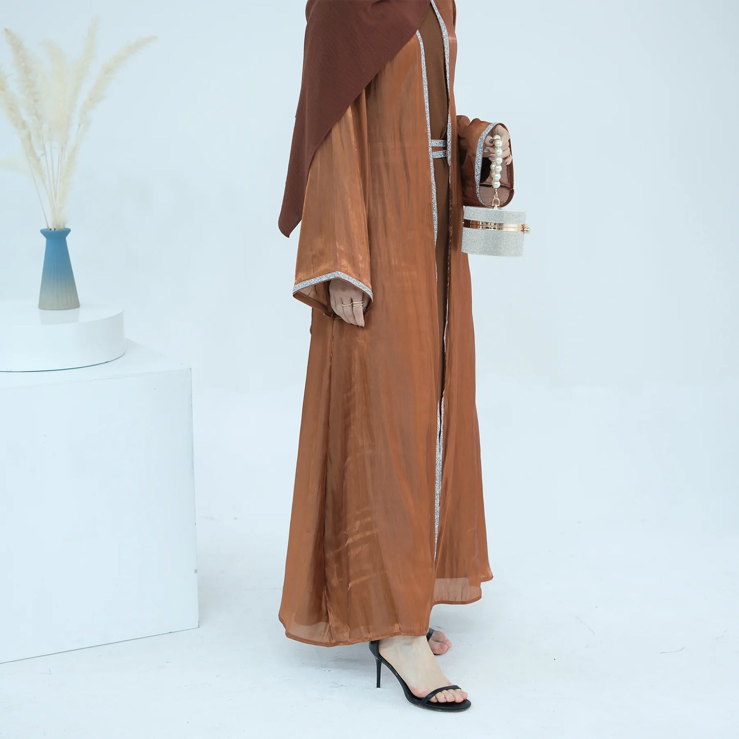 Muslim Abaya for Women Eid Dress 2 Piece Set Diamond Morocco Ramadan Lace-up Abayas Kaftan Islam Cardigan Dubai Arab Long Robe