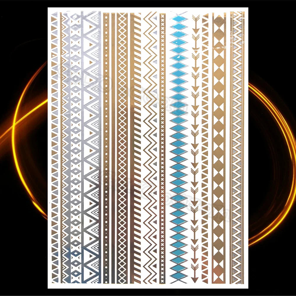 1PC Summer Style Men Women Body Art Gold Metallic Tattoo Sticker HYS-101 Chain Bracelet Fake Jewelry Waterproof Temporary Tattoo.