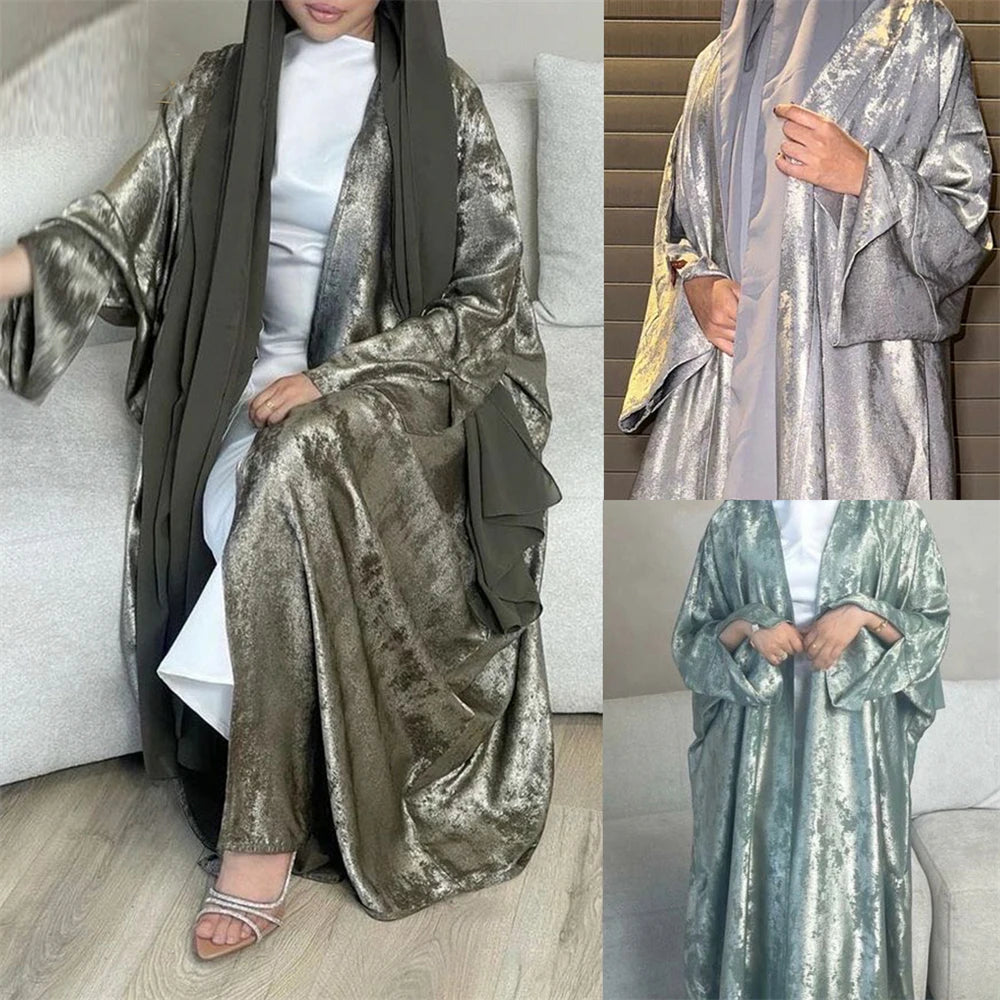 Ramadan Eid Shiny Satin Open Kimono Abaya Damen Dubai Luxury Muslim Kebaya Abayas For Women Kaftan Dress Islamic Clothing Femme.
