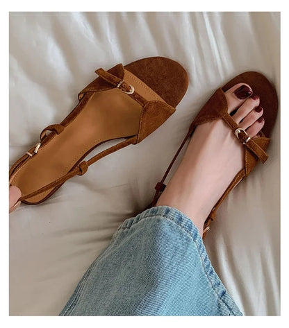 Vintage Line with Flat Sandals Design Sense Open Toe Slippers Casual Holiday Beach Shoes Light Single Shoes  Luxury Sandals.