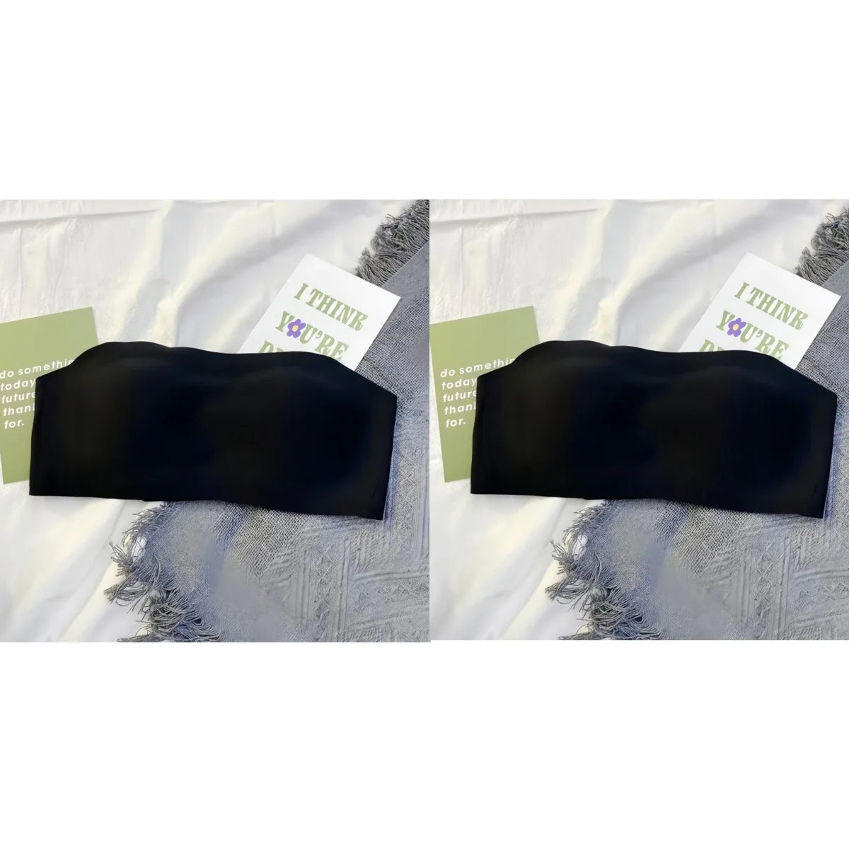 2Pcs/Set Strapless Bras For Women Push Up Bra Non-wire Bra Glossy Brassiere Seamless Underwear 1/2 Cup Padded Sexy Lingerie