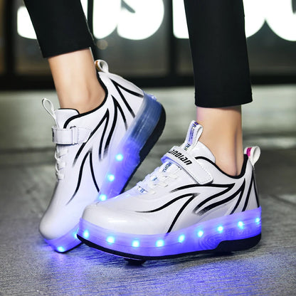 Two Wheels Children's Led Light Roller Skate Shoes For Kids Boys Girls Luminous Sneakers Skateboard USB Charging.