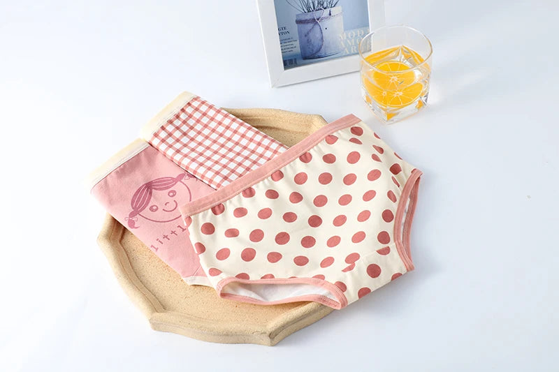 3Pcs/lot Kids Panties 7 Collections Chirdren's Underwear Lovely Girls Briefs Floral Grid Cute Pants Baby Dots Cotton Underpants.