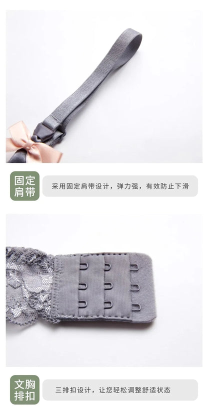 French Coquette Lace Bra Set Bow Straps Minimizer Large Bust Sheer Half Cup Balconette Push Up No Spill Underwire Sexy Lingerie