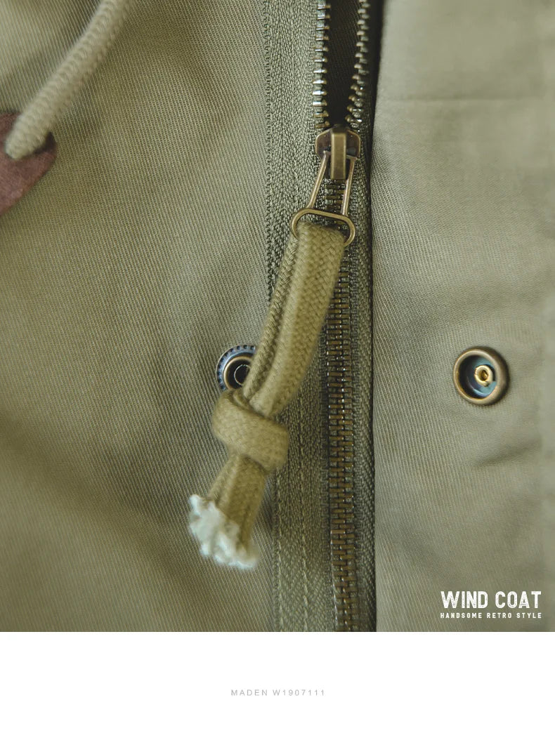 Maden Men's Thick Hooded M-51 Fishtail Cotton Coat Plus Velvet Parka Jacket Green Windbreaker Winter Autumn Men Trench Coat.