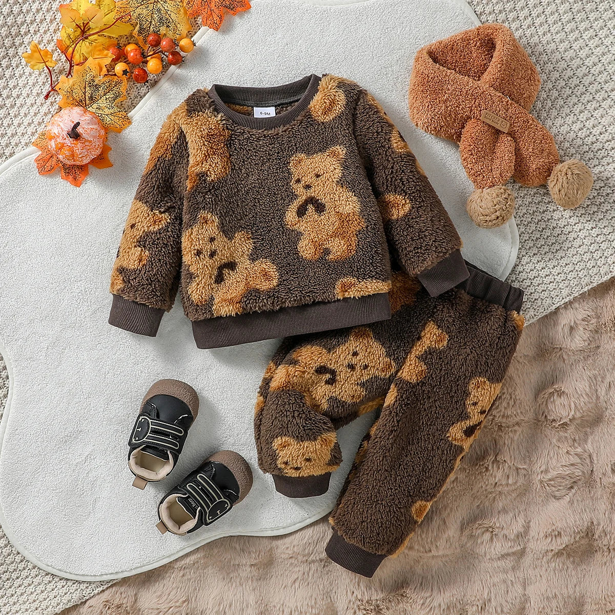 2024 neue Stil 6M-3Y Baby Unisex 2 stück Säuglings/Kleinkind Winter Niedlichen Kleinen Bären Plüsch Pullover Hosen Casual set.