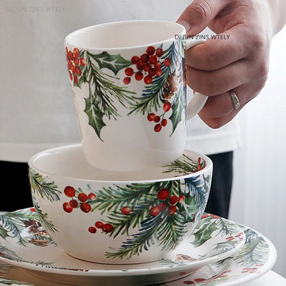 1PC Creative Kitchen Ceramic Plates Exquisite Christmas Tableware Steak Pasta Salad Plates High-quality Ceramic Dinner Plates.