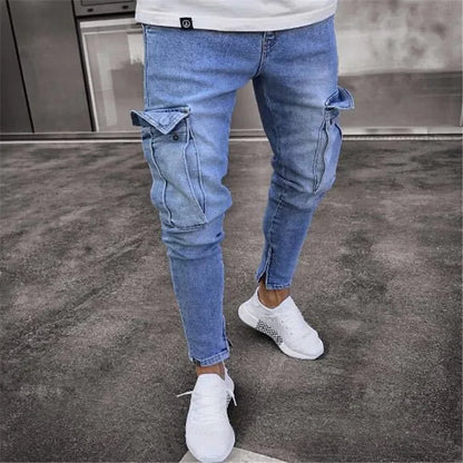 Spring New Hot Sale Stretch Men's Jeans Fashion Trendy Casual Knee Wear-Resistant Comfortable Zipper Feet Skateboard Pants.