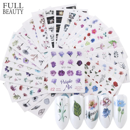 1Set Watercolor Xmas Flower Sticker Nail Decal Set Flamingo Letter Design Gel Manicure Decor Water Slider Foil CHSTZ683-706-1.